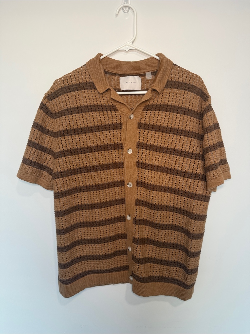 PacSun Brown & Dark Brown Striped Short-Sleeve Button-Up Knit Shirt